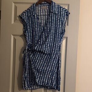 Urban Outfitters Blue and White Patterned Wrap Dress